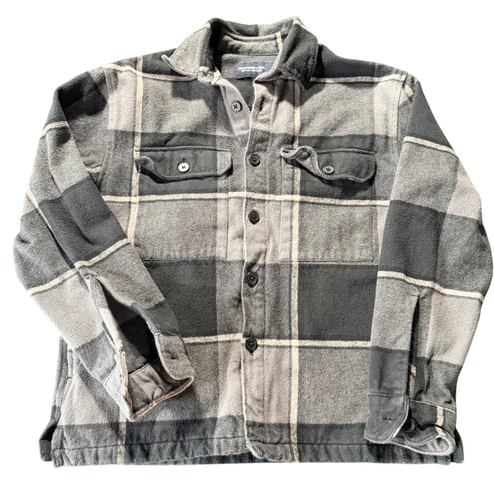 Abercrombie & Fitch Soft A&F Shacket Small Gray White Plaid Outdoors